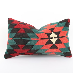Funda de almohada Kilim de 12 x 20, almohada decorativa rosa, funda de almohada rosa, almohada de alfombra tejida a mano, decoración del hogar, funda de cojín lumbar Kilim vintage