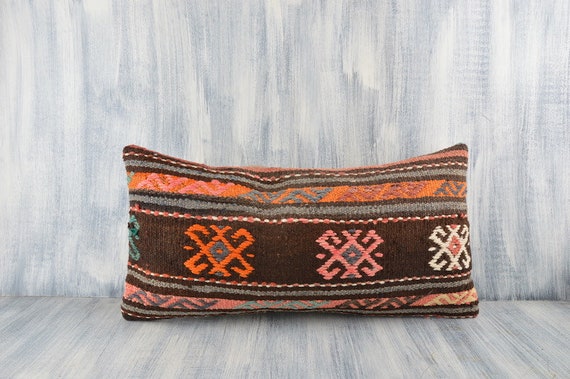 Handwoven Carpet Pillow Bohemian Kilim Lumbar Sofa Throw Pillow Kilim Cushion Cover Ethnic Kilim Pillow 12x24 Pillow Shams Home Decor