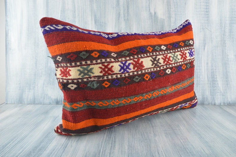 Bohemian Kilim Lumbar Accent Tribal Pillow Cover Aztec Sham Cover 16x24 Kilim Pillow Cover Sofa Cushion Cover Decorative Throw Pillow