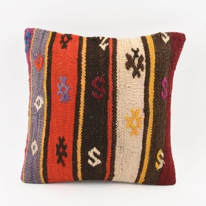 Ethnic Kilim Pillow, 16x16 Pillow Case, Turkey Pillow, Bohemian Accent Pillow, Handwoven Turkish Kilim Pillow, Throw Pillow, Cushion Cover