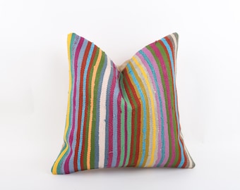 Bohemian Kilim Pillow, 18x18 Handmade Turkish Kilim Pillow, Decorative Throw Pillow, Boho Accent Pillow, Sofa Tribal Pillow, Cushion Cover