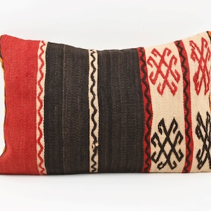 16x24 Pillow Case, Stripe Neutral Decor, Stripe Natural Kilim Pillow, Couch Tribal Pillow, Cotton Carpet Pillow, Wool Cushion Cover