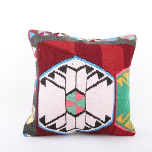 Vintage Kilim Pillow, 20x20 Bohemian Kilim Lumbar, Ethnic Pillow, Decorative Throw Pillow, Stripe Sham Cover, Stripe Sofa Pillow, Kilim Rug
