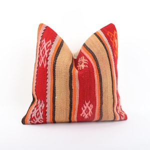 Handmade Kilim Pillow, 16x16 Pillow Cover, Vintage Kilim Pillow, Turkish Kilim Pillow, Home Decor, Cushion Cover, Boho Pillow, Sofa Pillow