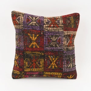Vintage Kilim Pillow, 14x14 Pillow Case, Bohemian Kilim Lumbar, Sofa Pillow, Decorative Throw Pillow, Handwoven Kilim Lumbar, Home Decor
