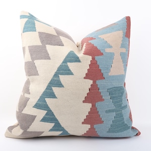 Bohemian Kilim Pillow, 24x24 Turkish Kilim Pillow, Anatolian Tribal Couch Pillow, Home Decor, Floor Cushion Cover, Boho Accent Pillow