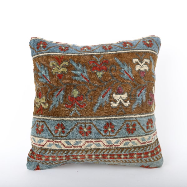 Turkish Kilim Pillow, 18x18 Kilim Pillow, Hemp Kilim Pillow, Decorative Throw Pillow, Sofa Anatolian Pillow, Organic Tribal Pillow, Beeding