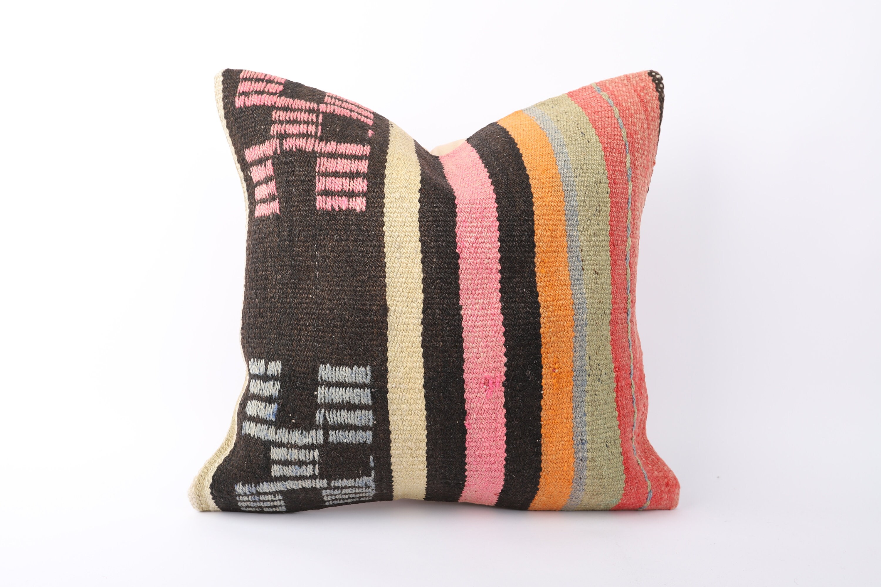 Bohemian Carpet Pillow, 18x18 Pillow Cover, Ethnic Aztec Pillow, Vintage Kilim Pillow, Boho Kilim Lumbar, Thrpw Pillow, Floor Cushion Cover