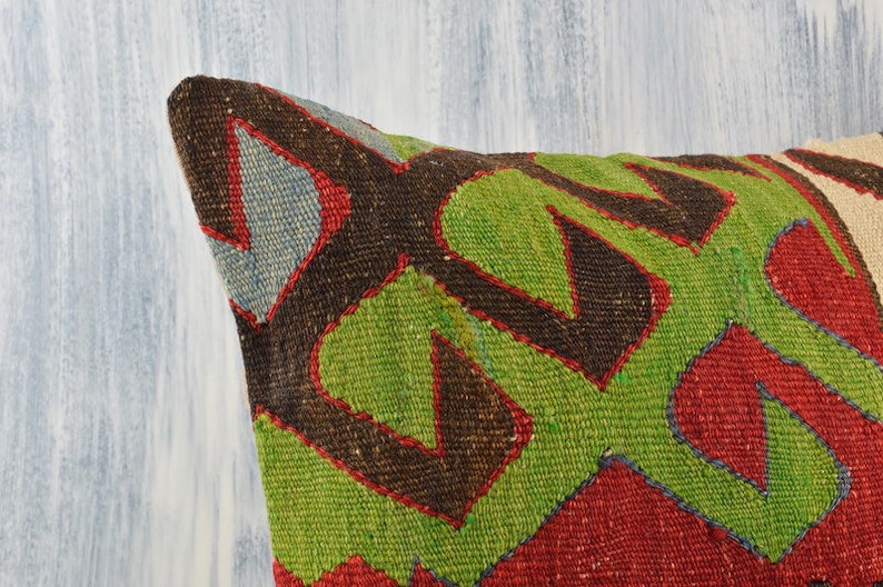 Turkish Kilim Pillow 16x16 Kilim Pillow Home Decor Old Vintage Kilim Cushion Cover Aztec Kilim Pillow Cover Boho Sham Cover Beeding