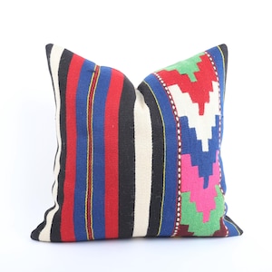 Pink Pillow, 18x18 Handwoven Turkish Kilim Pillow, Pink Throw Pillow, Pink Cushion Cover, Decorative Tribal Pillow, Anatolian Sham Cover