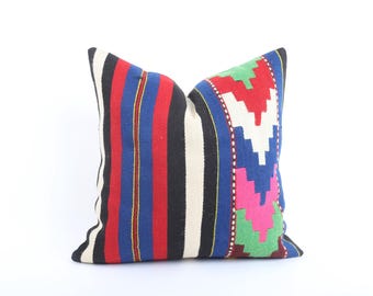 Pink Pillow, 18x18 Handwoven Turkish Kilim Pillow, Pink Throw Pillow, Pink Cushion Cover, Decorative Tribal Pillow, Anatolian Sham Cover