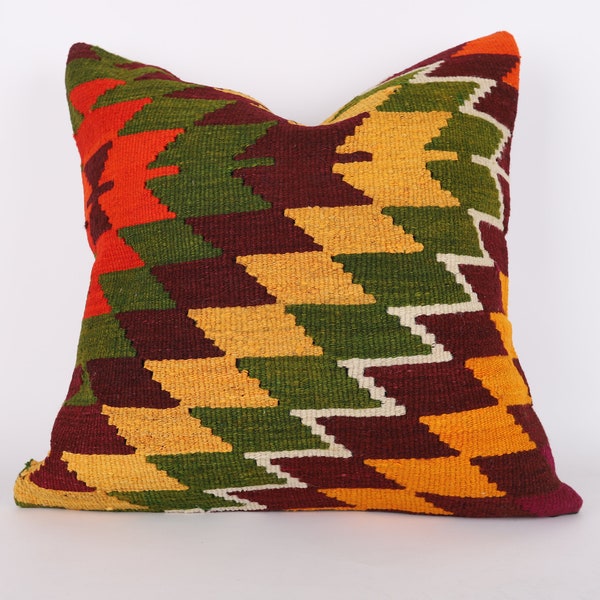 24x24 Turkish Kilim Pillow Cover: Vintage Boho Home Decor
