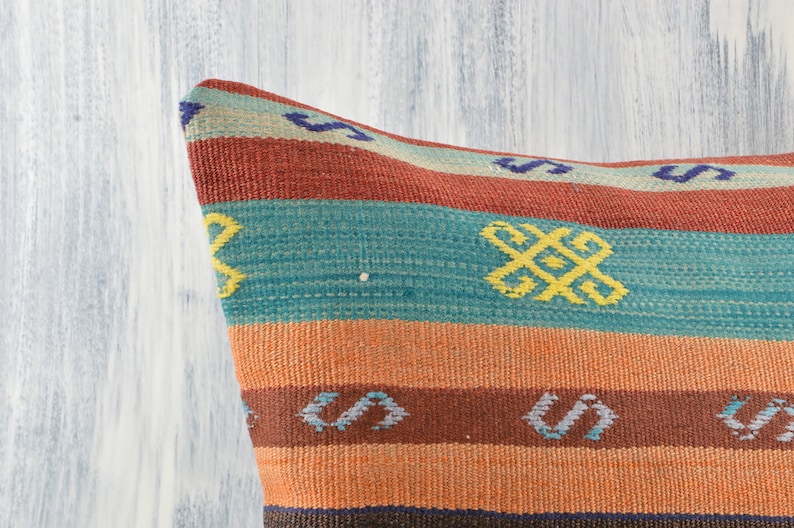 16x16 Turkish Kilim Pillow Ethnic Kilim Pillow Turkey Pillow Colorful Accent Pillow Handmade Carpet Pillow Bohemian Kilim Lumbar