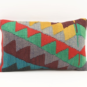 Vintage Kelim Kissenbezug, 12x20 Kilim Kissenbezug, Bauernhauskissen, Blumenkissenbezug, Couchkissen, Bauernhausdekor