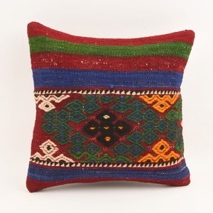 Ethnic Kilim Pillow, 16x16 Sham Cover, Decorative Throw Pillow, Turkish Kilim Pillow, Vintage Kilim Pillow, Cushion Cover, Boho Pillow