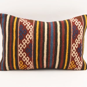 Bohemian Kilim Pillow, 16x24 Turkish Kilim Pillow, Decorative Throw Pillow, Boho Aztec Cotton Pillow, Couch Kilim Lumbar, Home Decor