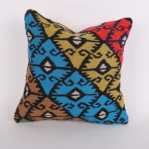 Vintage Kilim Pillow, 16x16 Sham Cover, Bohemian Kilim Lumbar, Cotton Pillow, Turkey Pillow, Handmade Throw Pillow, Anatolian Kilim Lumbar