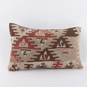 Red Pillow Cover, 12x20 Vintage Kilim Pillow, Red Decorative Throw Pillow, Red Wool Cushion Cover, Home Decor, Accent Pillow, Kilim Cushion