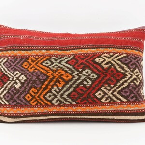 Decorative Throw Pillow, 16x24 Handwoven Turkish Kilim Pillow, Bohemian Lumbar Pillow, Home Decor, Turkey Pillow, Couch Aztec Pillow