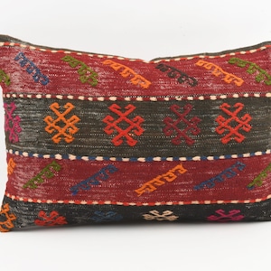 Striped Natural Kilim Pillow, 16x24 Kilim Pillow Cover, Natural Home Decor, Couch Tribal Pillow, Cotton Carpet Pillow, Wool Cushion Cover