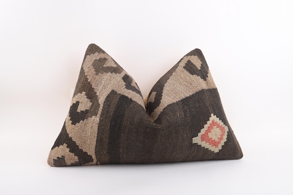 Handmade Vintage Kilim Lumbar Pillow Cover: Turkish Boho Accent, 16x24