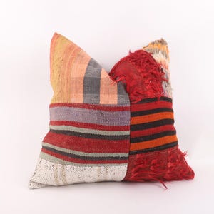 Turkish Kilim Pillow, 20x20 Kilim Pillow, Decorative Throw Pillow, Boho Accent Pillow, Sofa Tribal Pillow, Kilim Cushion Cover, Home Decor