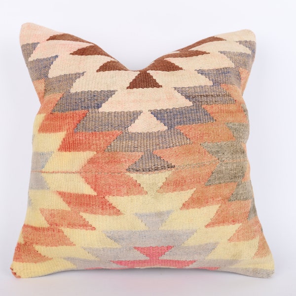 Decoración del hogar, almohada Kilim turca, funda de almohada de 16x16, almohada decorativa, decoración de sala de estar, almohada de pavo, almohada azteca de sofá