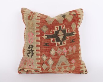 Turkish Kilim Pillow, 16x16 Handwoven Kilim Pillow, Home Decor, Bohemian Kilim Pillow, Turkey Pillow, Accent Cotton Pillow, Cushion Cover