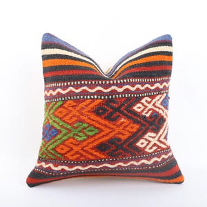 Kelim Kissen, 16x16 Kissenbezug, Handgewebter Kilim Lendenwirbel, Boho Teppichkissen, Türkei Kissen, Dekokissen