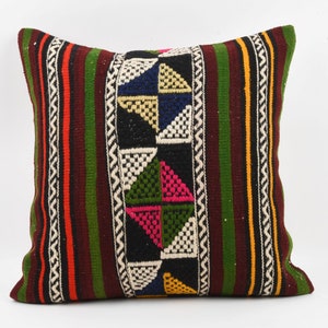Bohemian Kilim Pillow, 24x24 Handmade Decorative Kilim Pillow, Turkish Kilim Pillow, Boho Pillow, Anatolian Lumbar Pillow, Cushion Cover