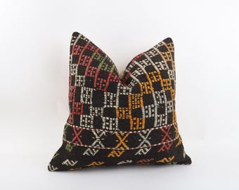 Handwoven Turkish Kilim Pillow Cover: Bohemian Throw Pillow 20x20