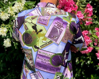 Vintage 90s Purple Printed Shirt for Men Deadstock Vintage Tennis Pattern  Sizes M - XL