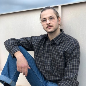 Vintage 90s Green Plaid Shirt for Men Deadstock