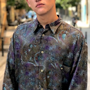 Vintage 90s Multicolor Abstract Print Shirt Deadstock Men image 1