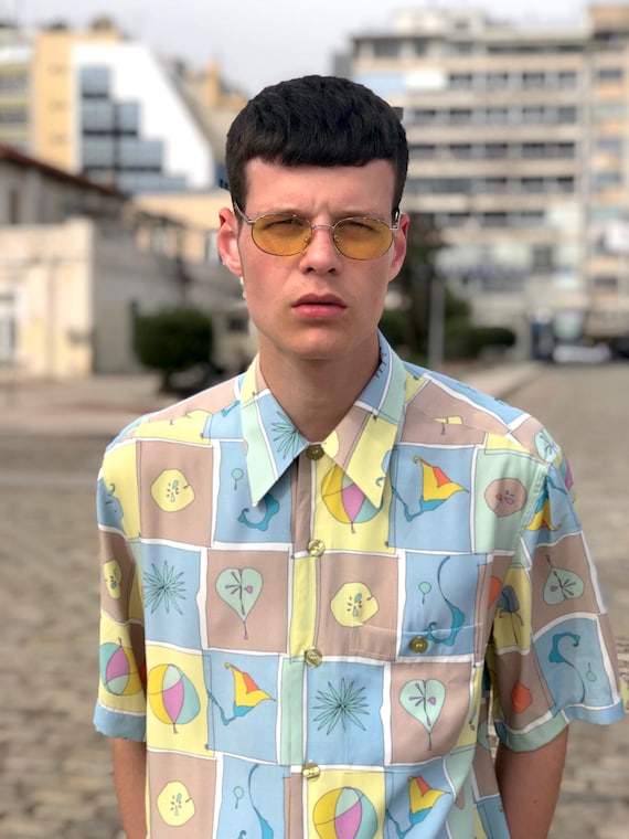 Vintage 80s Deadstock Multicolor Pattern Shirt Men Geometric - Etsy