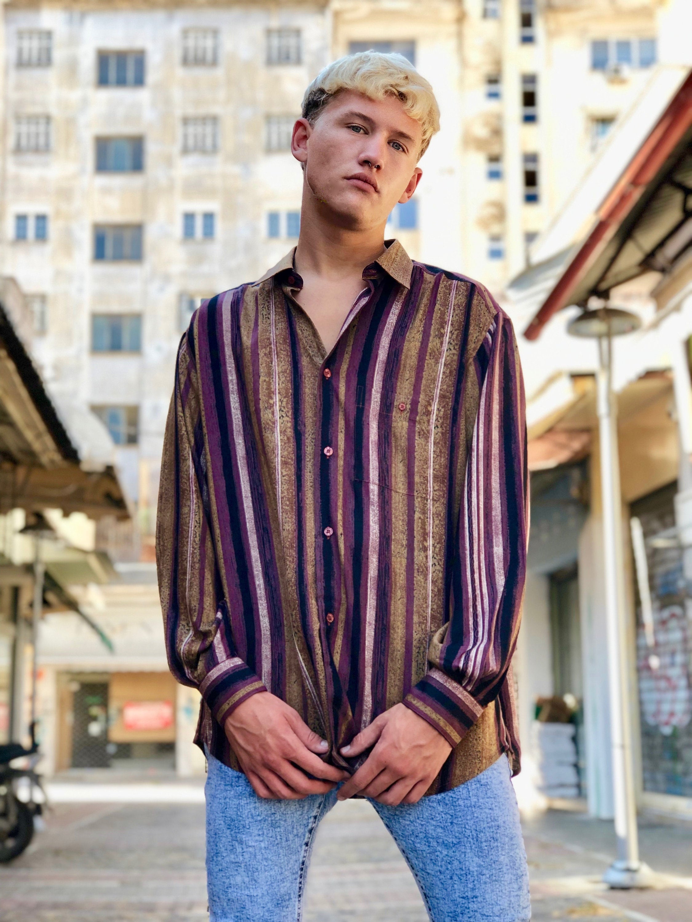 Vintage 80s Multicolor Striped Deadstock Shirt - Etsy Vintage 80s Multicolor Striped Deadstock Shirt - Etsy