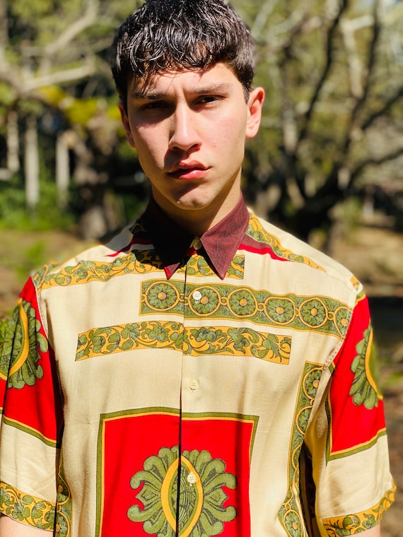 Vintage 90's Multicolor Meander Printed Shirt for Men