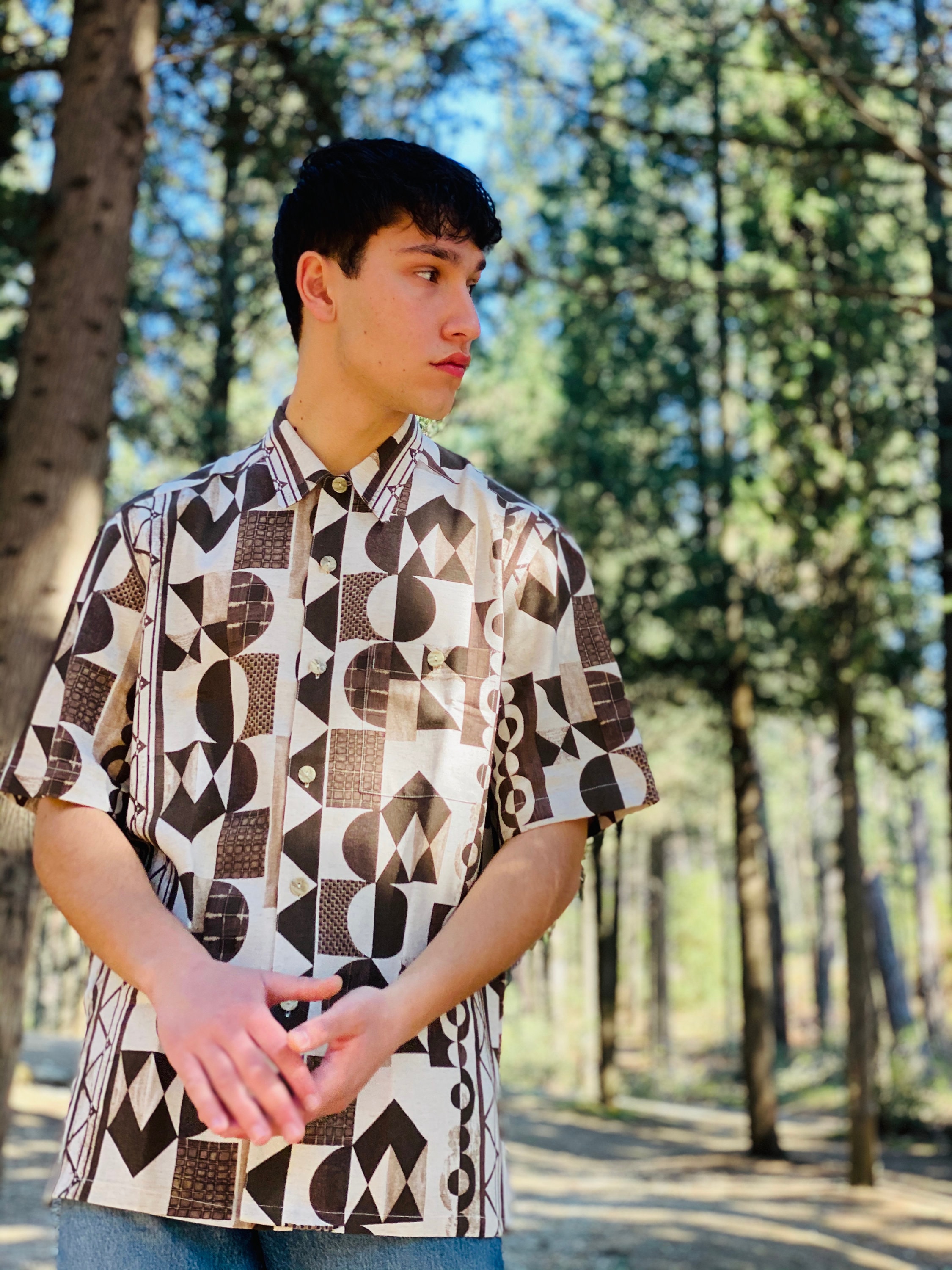 Vintage 80s Geometric Printed Shirt Multicolor (brown