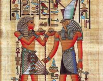 item#19. Authentic Egyptian Papyrus artwork hand made in Egypt Horemheb offering to Horus. Combine shipping and save.