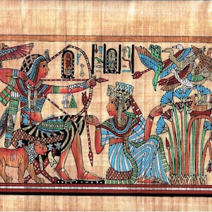 item#103. Authentic Egyptian Papyrus artwork hand made in Egypt, King Tut Hunting Birds.