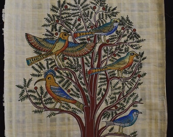 生命の樹のエジプト象形文字絵画：パピルスに描かれた鳥のいるアカシア