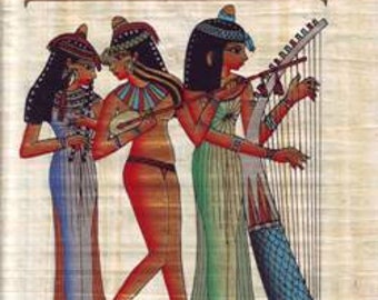 item#9 Authentic Egyptian Papyrus artwork hand made in Egypt, Three Dancing Musicians.
