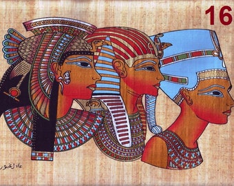 item#166 Authentic Egyptian Papyrus artwork hand made in Egypt. Cleopatra, King Tut and Nefertiti.