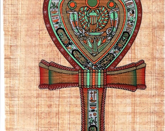Item#48. Authentic Egyptian Papyrus artwork hand made in Egypt. ANKH the symbol of life.