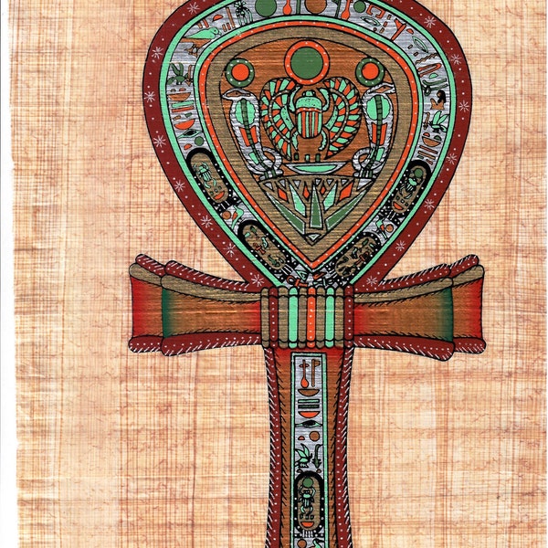 SKU 48. Authentic Egyptian Papyrus art work hand made in Egypt. ANKH the symbol of life.