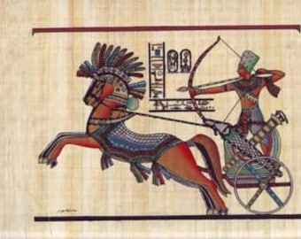 SKU 154. Authentic Egyptian Papyrus art work hand made in Egypt, Ramsis II in His Chariot.