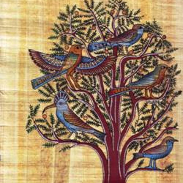 SKU 1. Authentic Egyptian Papyrus art work hand made in Egypt ( Birds in Acacia Tree) Known as the Tree of life.