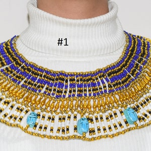 Egyptian handmade Queen Cleopatra necklace beads with Scarab Halloween.