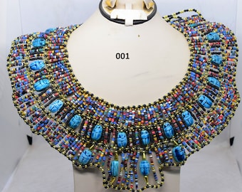 Egyptian Queen Cleopatra style Pharaoh's Necklace/Collar Mummy Faience Beads
