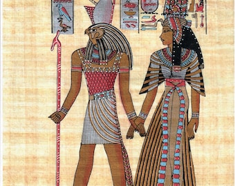 item# 2. Authentic Egyptian Papyrus artwork hand made in Egypt each one comes with certificate of authenticity. HORUS AND NEFERTARY.